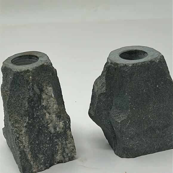 Set of 2 Heavy Stone Candlestick Holders Size 2 X 3.5 inches - Picture 1 of 8